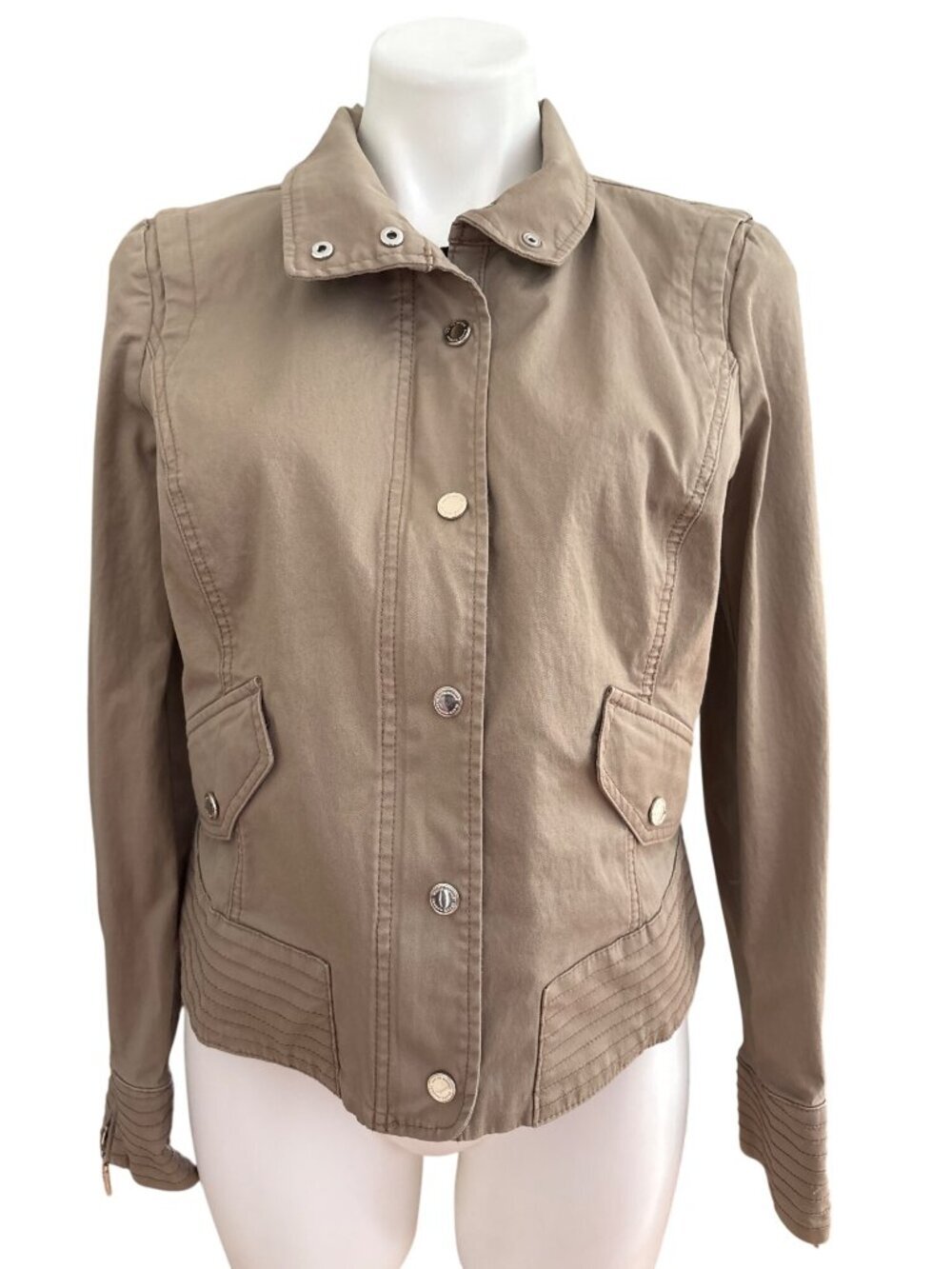 White House Black Market Women's Khaki Military Zip-Front Jacket Size 12